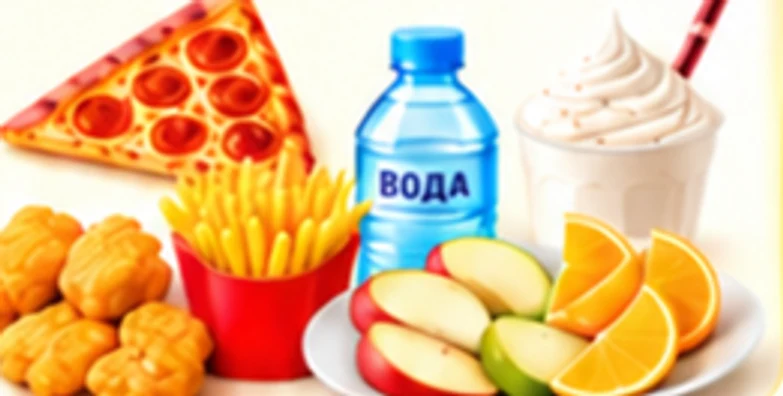 Золотой пакет: пицца, наггетсы, овощной микс, молочный коктейль, вода, фри и фруктовый микс