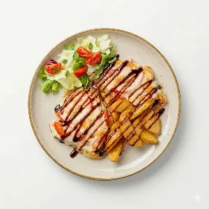 Отбивная из курицы под сыром с картофелем по деревенски